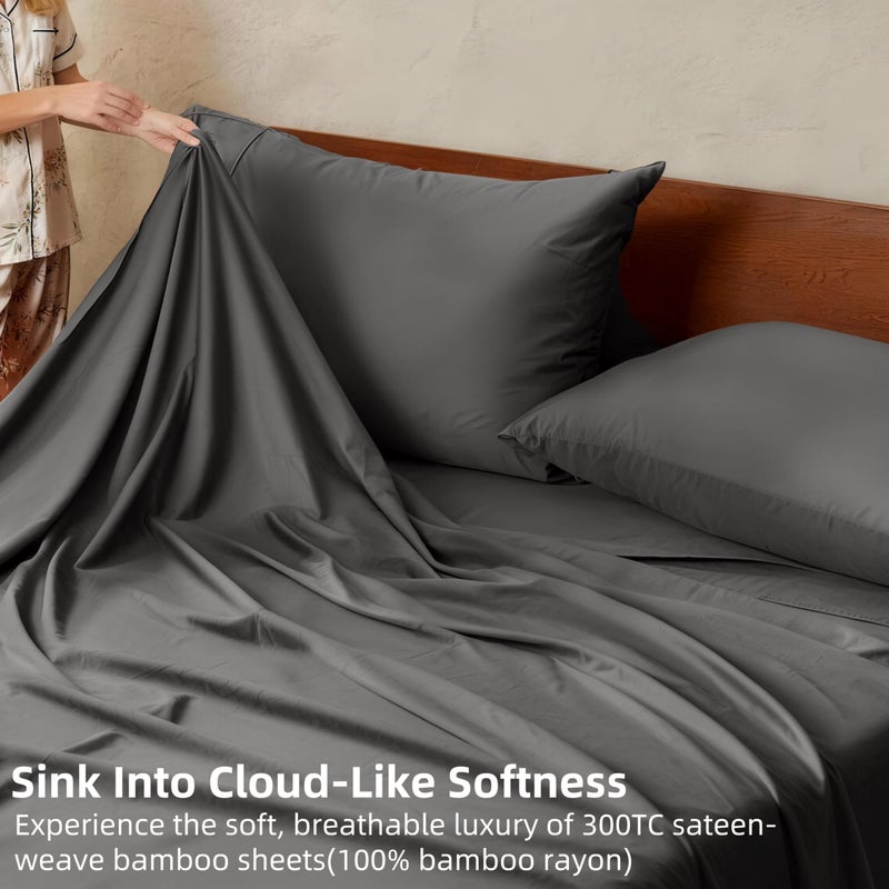 GOKOTTA Full Bed Sheets 4 Piece Set, 100% Rayon Derived from Bamboo Cooling Sheets, Breathable Soft Sheets, Fitted Sheet with Elastic Corner Straps - Image 3
